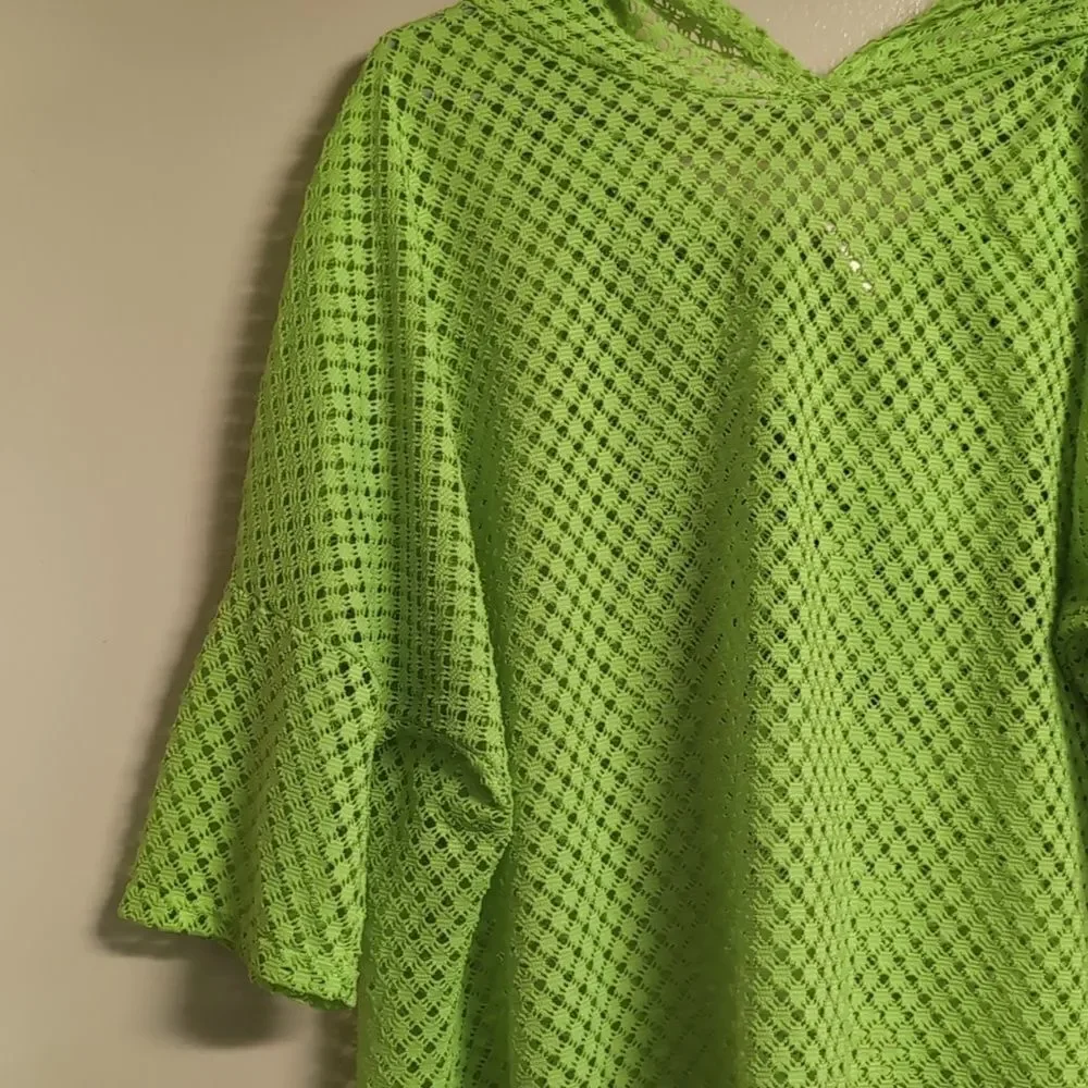Cacai Bright‎ Lime Green Mesh Hooded Cover Up